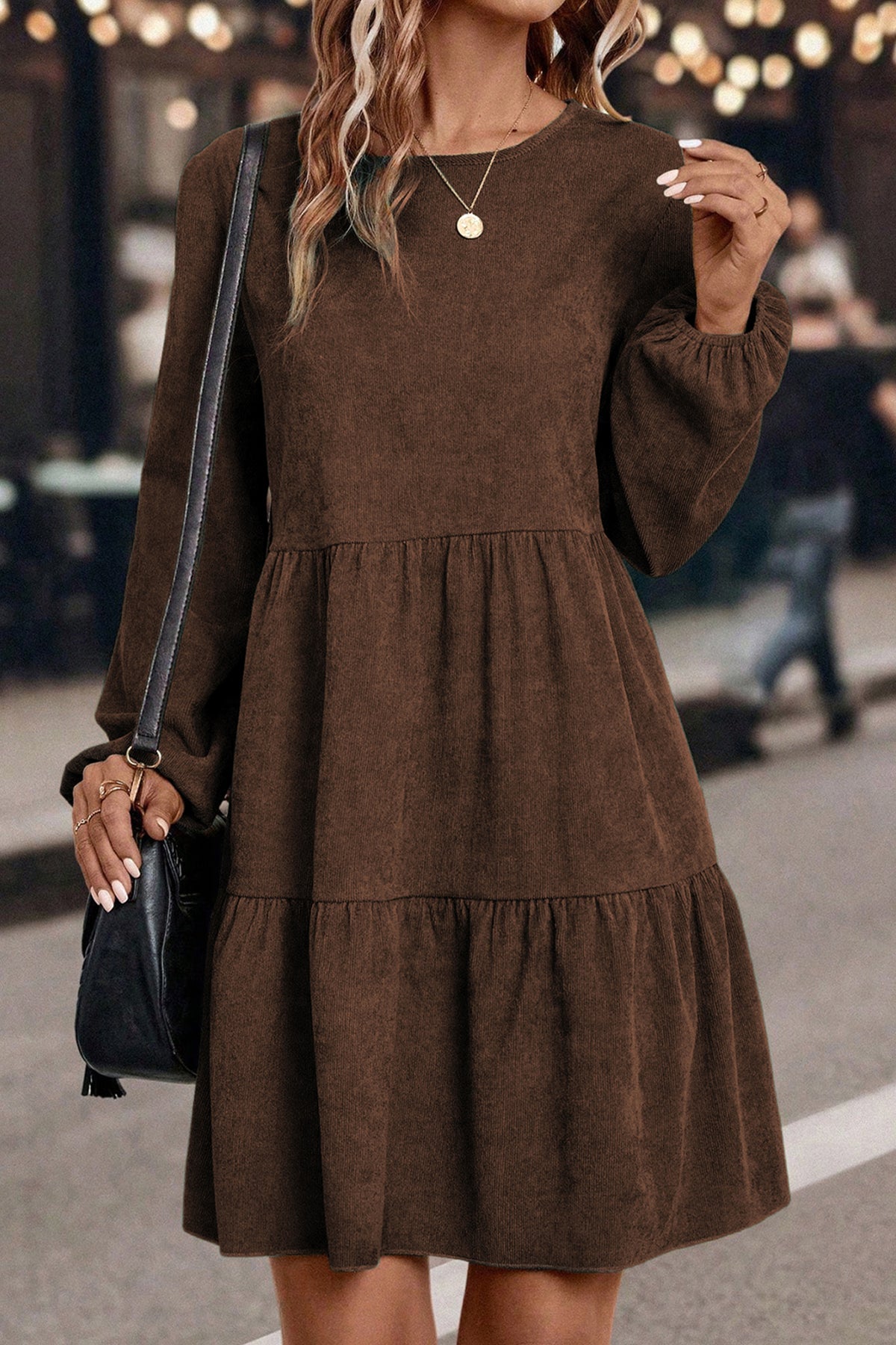 Mist Green Lantern Sleeve Tiered Mini Dress