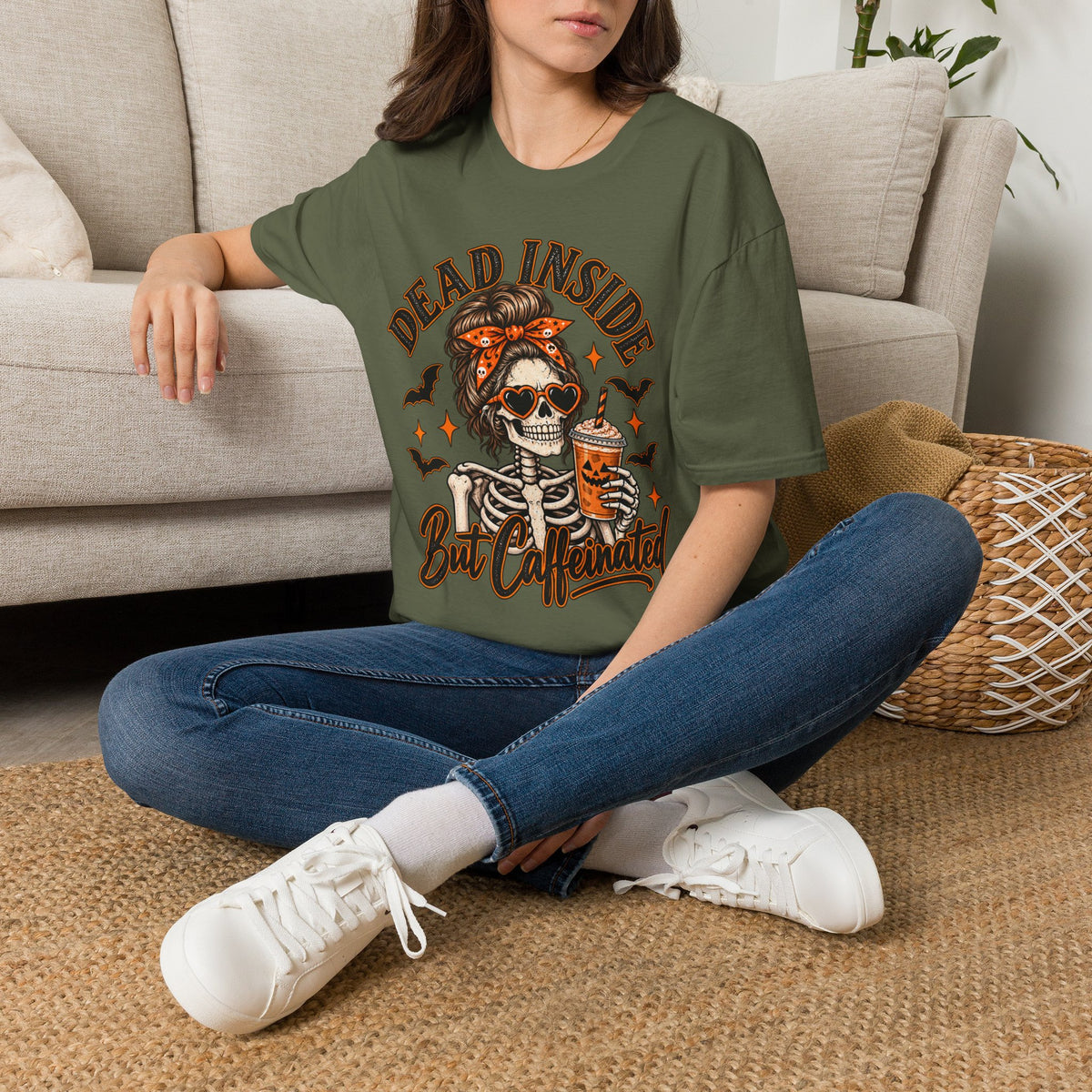 Dead Inside But Caffeinated Halloween Graphic Tee