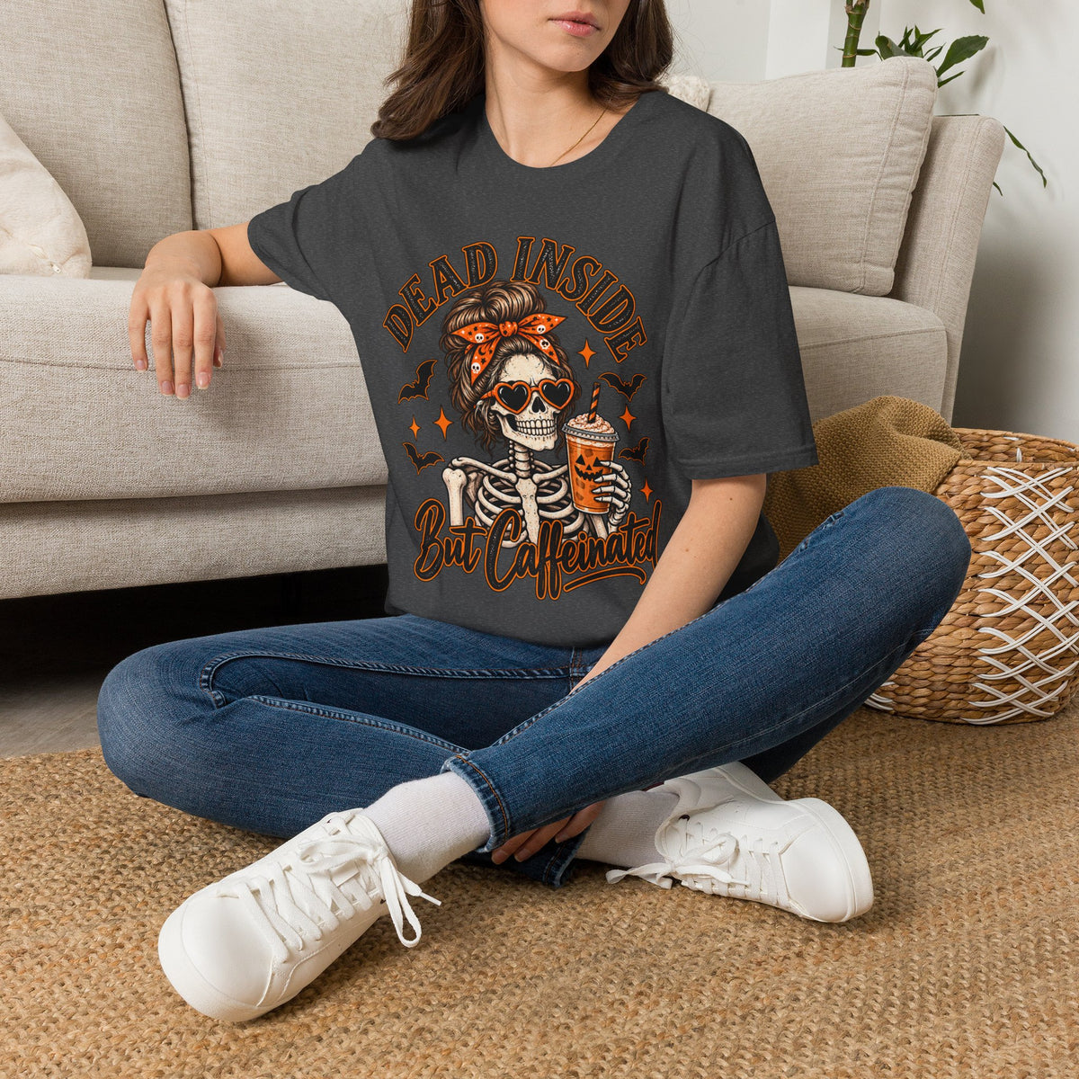 Dead Inside But Caffeinated Halloween Graphic Tee