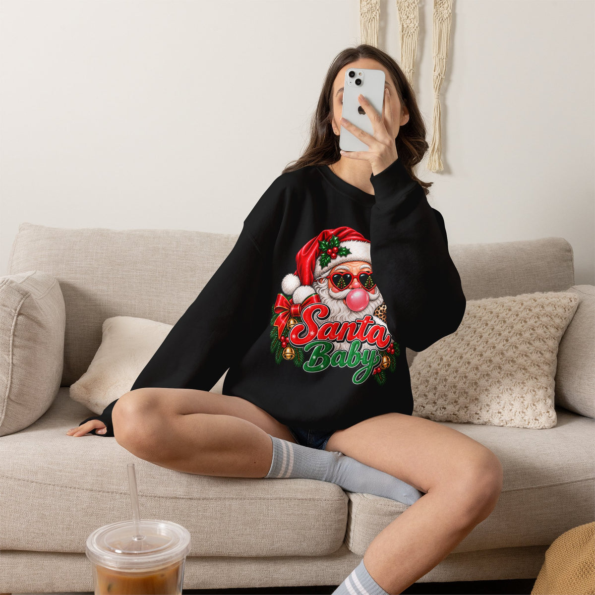 Santa Baby Crewneck Sweatshirt – Retro Santa Bubblegum Christmas Pullover