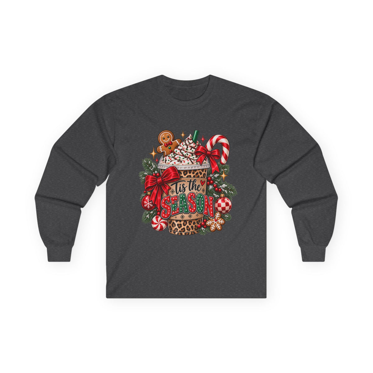 ’Tis the Season Christmas Long Sleeve Shirt | Leopard Holiday Coffee Tee