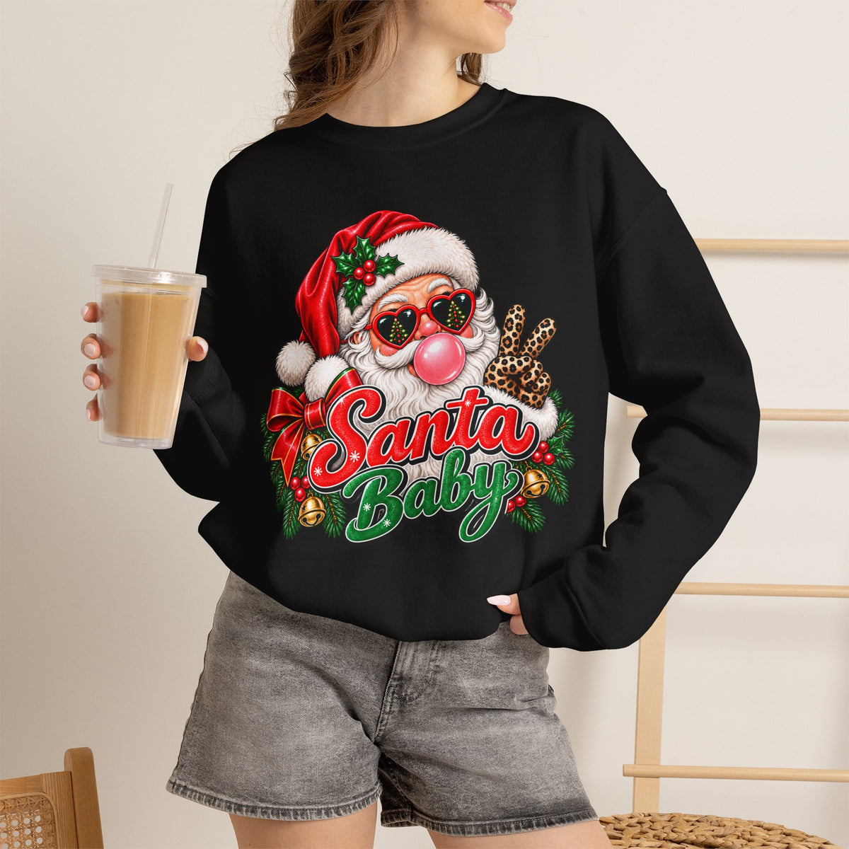 Santa Baby Crewneck Sweatshirt – Retro Santa Bubblegum Christmas Pullover