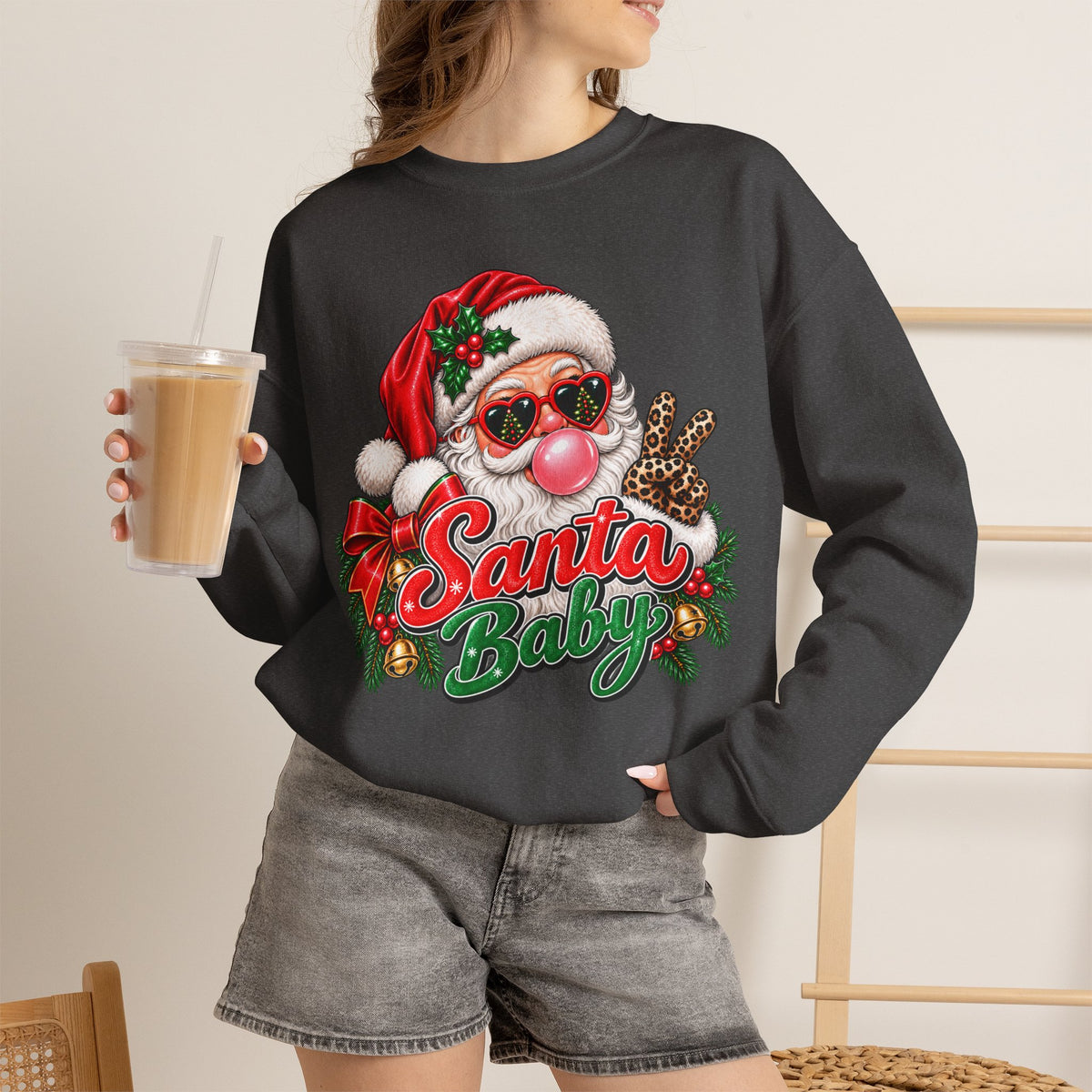 Santa Baby Crewneck Sweatshirt – Retro Santa Bubblegum Christmas Pullover