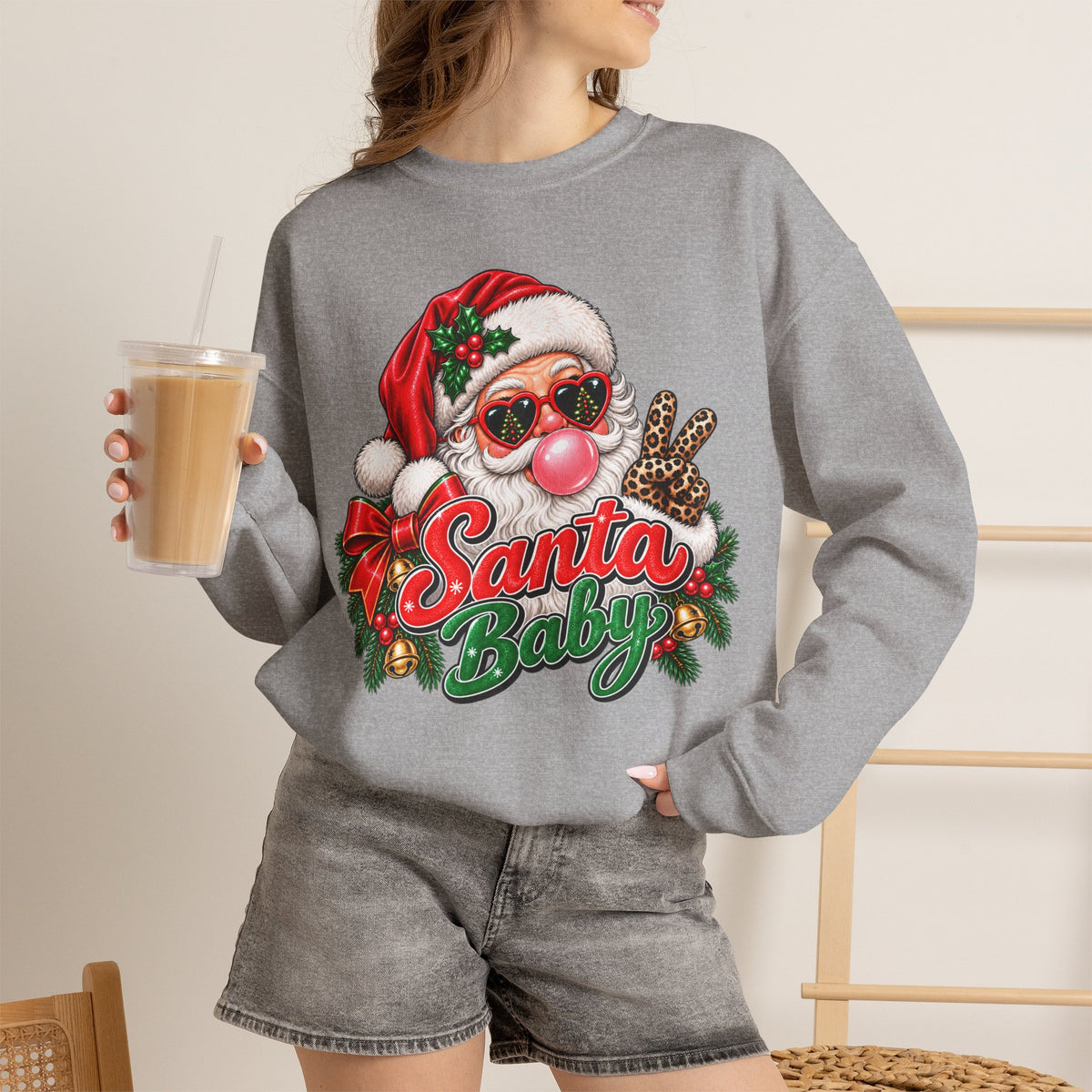 Santa Baby Crewneck Sweatshirt – Retro Santa Bubblegum Christmas Pullover