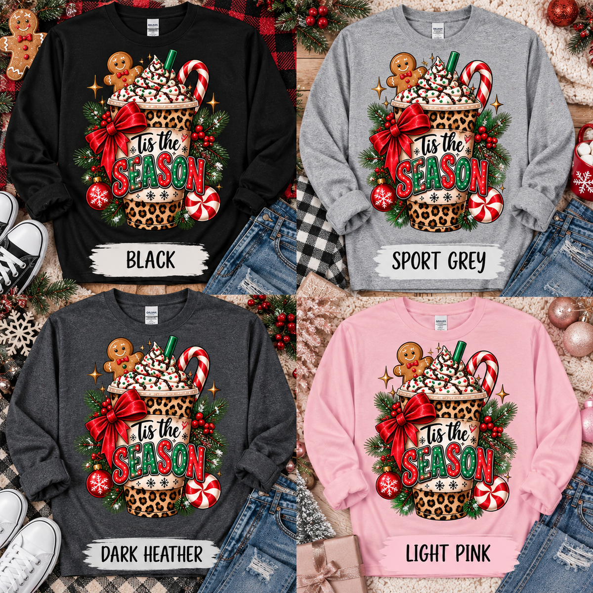 ’Tis the Season Christmas Long Sleeve Shirt | Leopard Holiday Coffee Tee