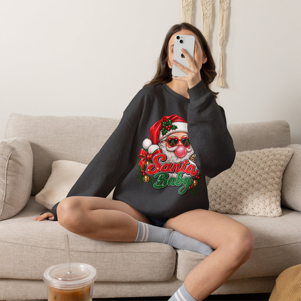 Santa Baby Crewneck Sweatshirt – Retro Santa Bubblegum Christmas Pullover