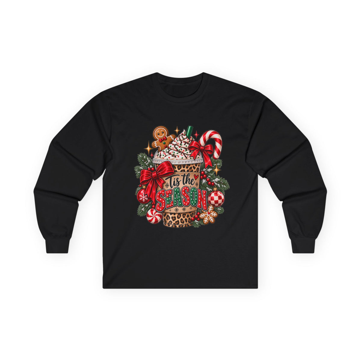 ’Tis the Season Christmas Long Sleeve Shirt | Leopard Holiday Coffee Tee