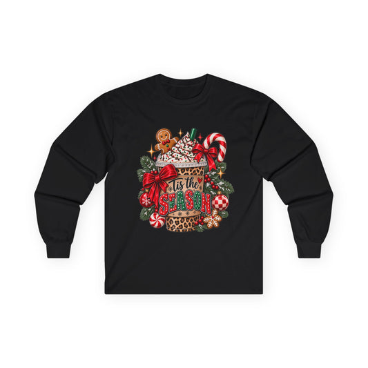 ’Tis the Season Christmas Long Sleeve Shirt | Leopard Holiday Coffee Tee