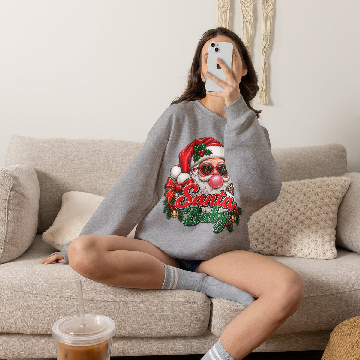 Santa Baby Crewneck Sweatshirt – Retro Santa Bubblegum Christmas Pullover