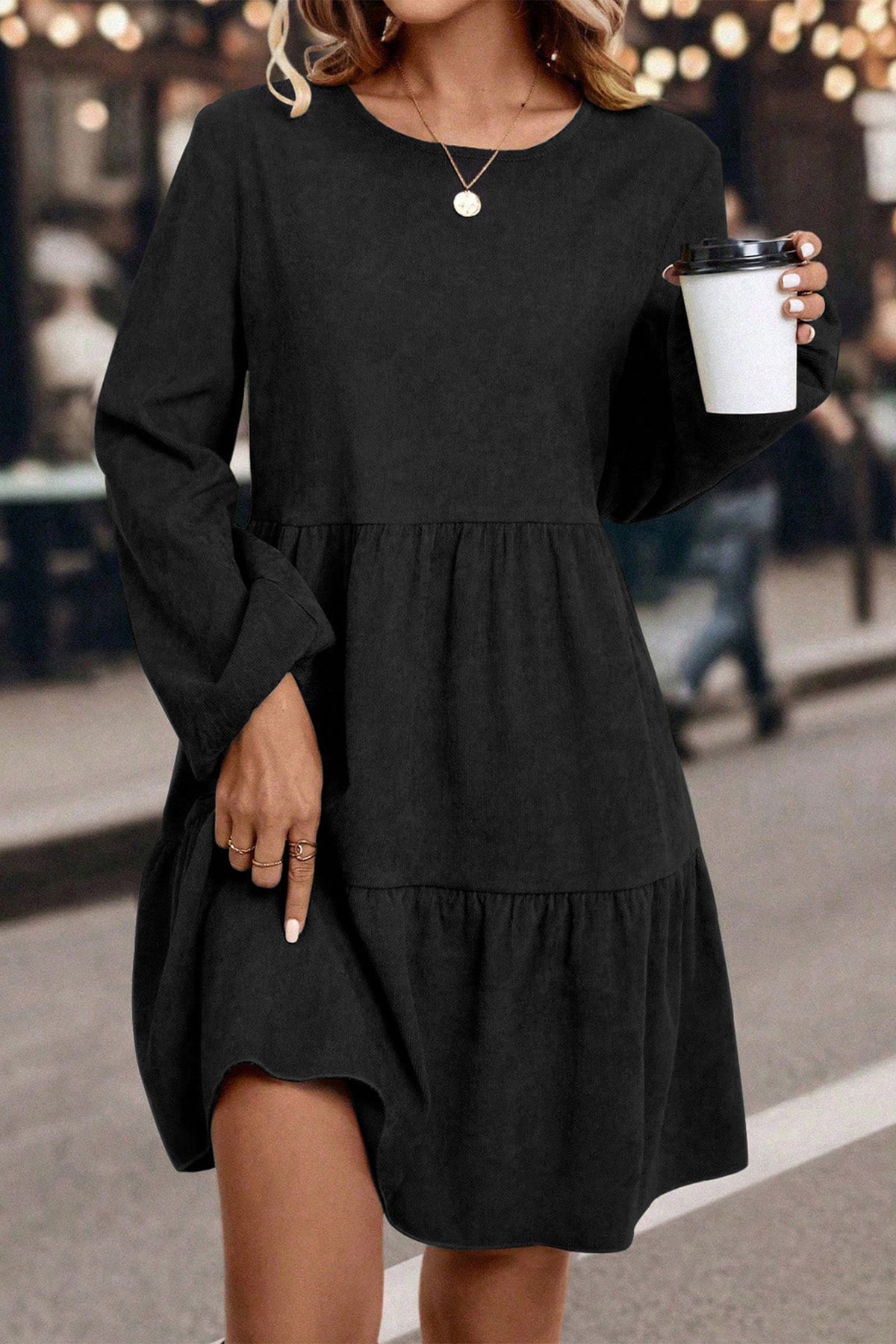 Mist Green Lantern Sleeve Tiered Mini Dress