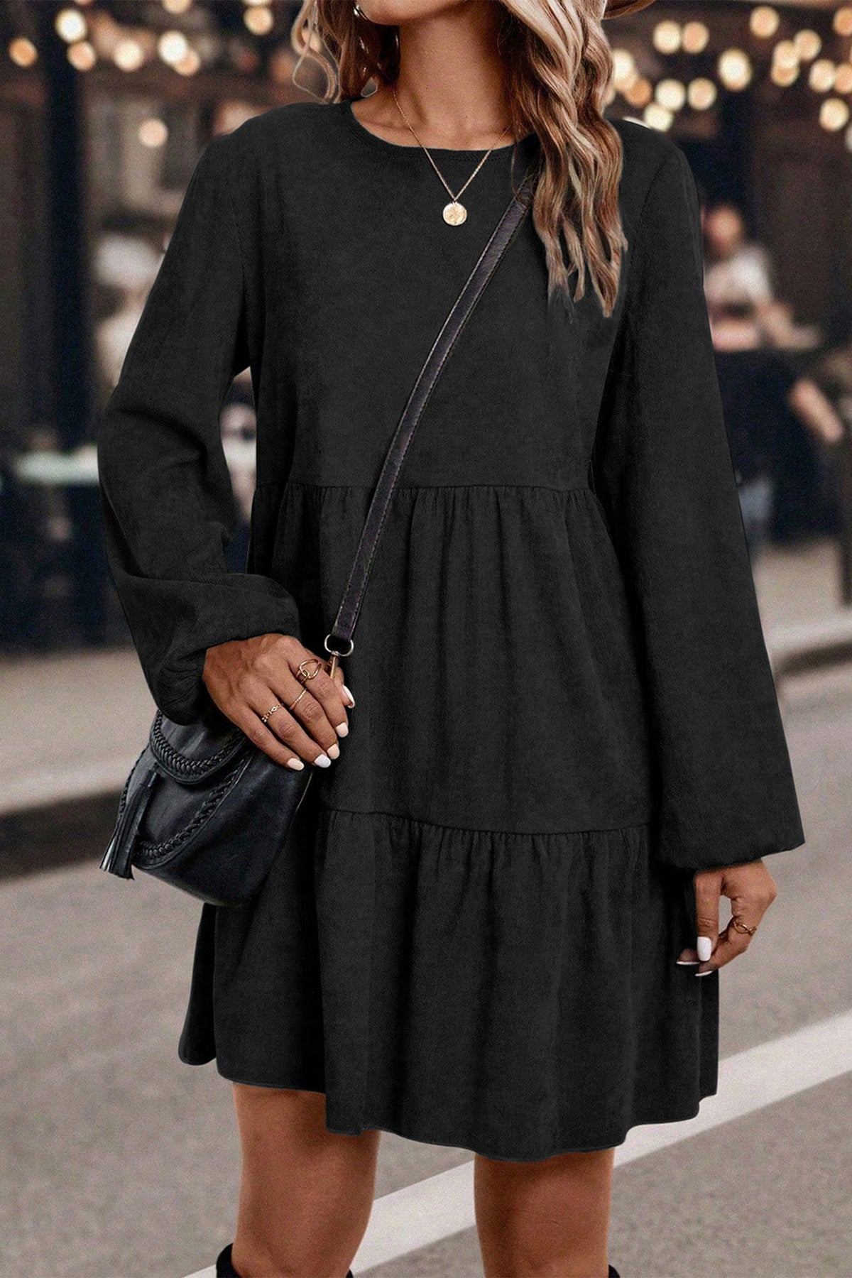 Mist Green Lantern Sleeve Tiered Mini Dress