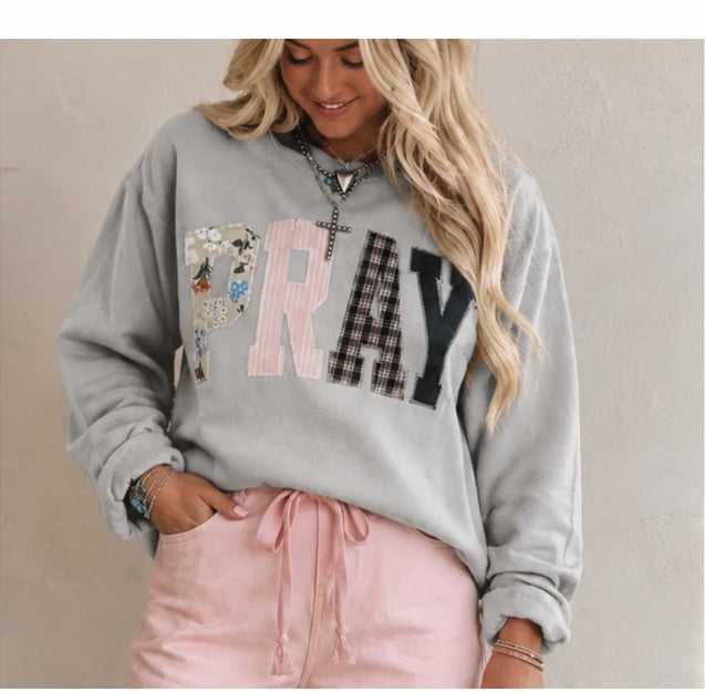 Gray floral PRAY sweatshirt
