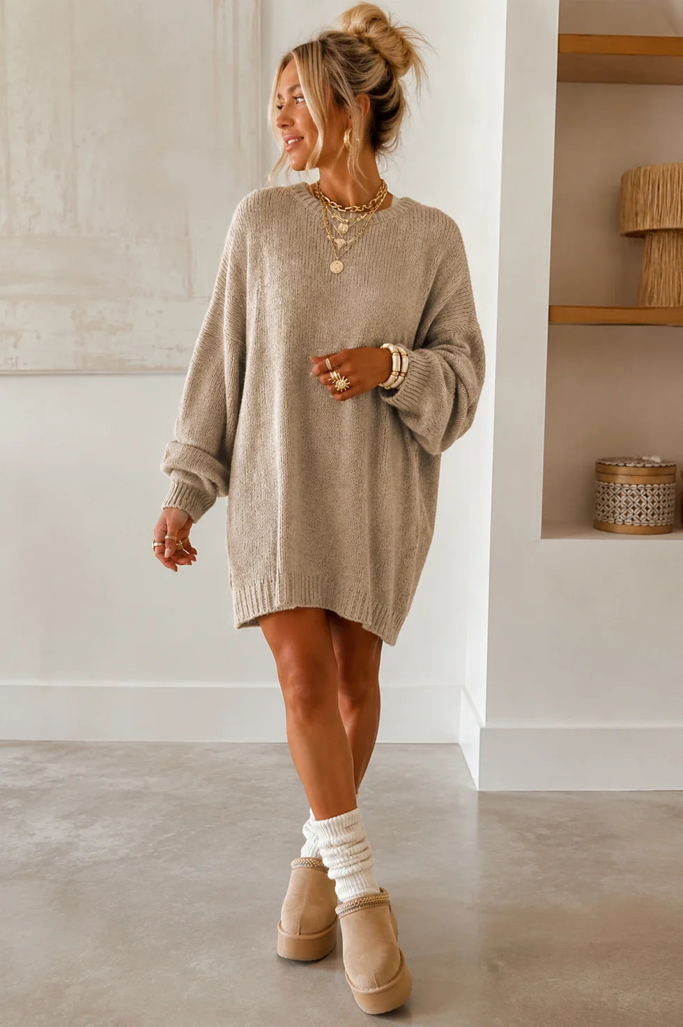 Khaki Sweater Mini Dress