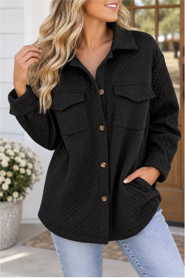 Black retro quilted shacket
