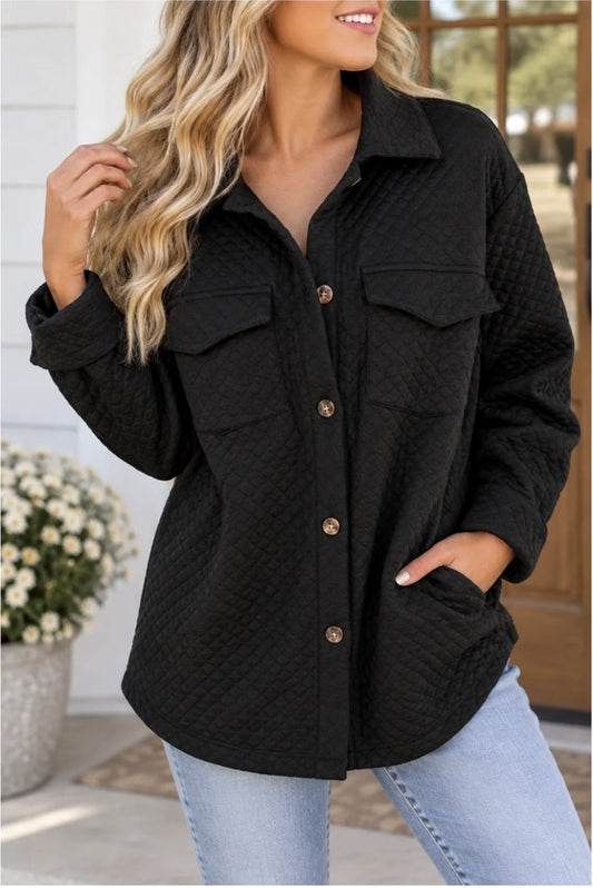 Black retro quilted shacket