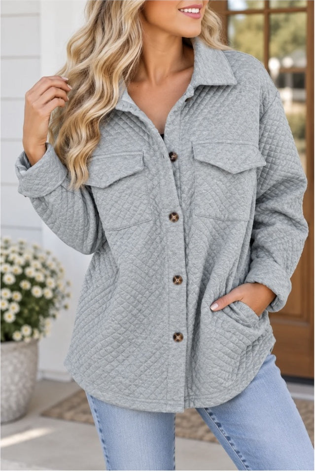 Gray retro quilted shacket